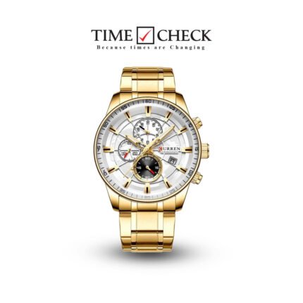 M:8362 Curren white Dial golden Stainless Steel Quartz Chronograph Men's Watch.