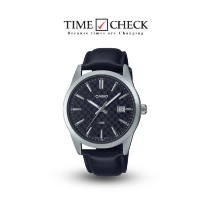 MTP-VD03L-1AUDF Casio Black Dial Black Leather Band Analog Quartz Men's Watch.