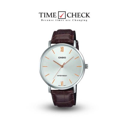 MTP-VT01L-7B2UDF Casio Silver Dial Brown Leather Strap Analog Men's Watch.